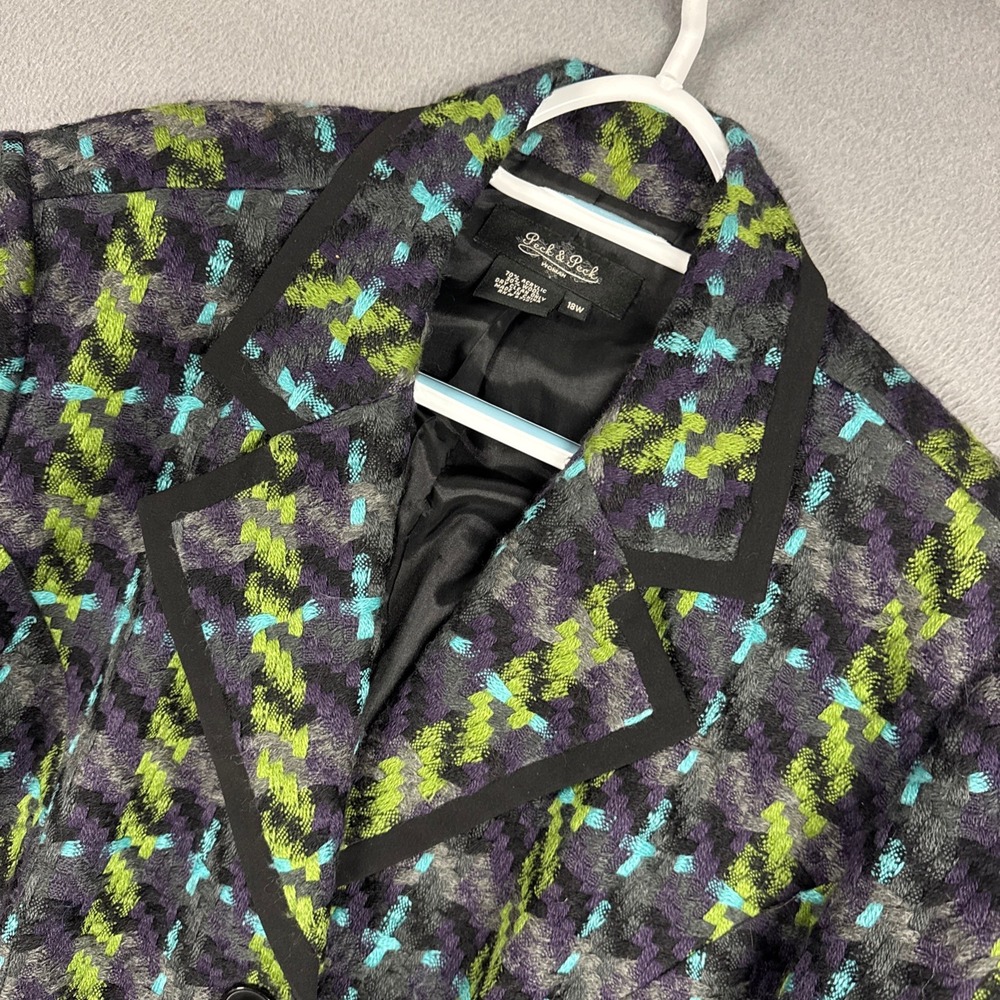 Peck & Peck Blazer Womens 18W Multicolor Tweed Wool Blend Two Button Jacket